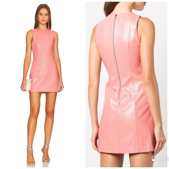 Alice + Olivia Daven Pink Faux Leather Mini Sheath Dress Sz 2 Croc  Snakeskin - inbetweenathome.nl